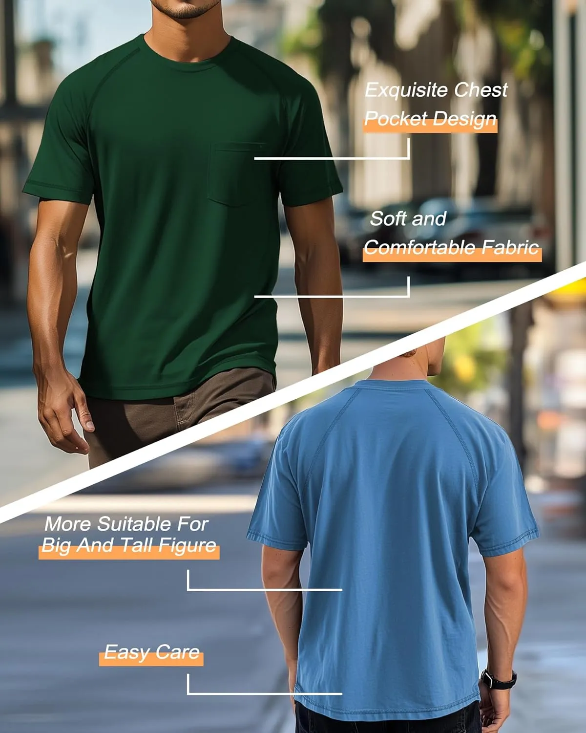 Neer 3 Pack Big and Tall Shirts for Men Plus Size Crew Neck Raglan Short Sleeve Summer T Shirts Casual Pocket Tee XL-5XL