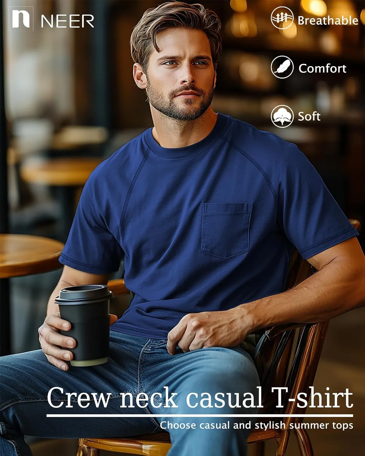 Neer 3 Pack Big and Tall Shirts for Men Plus Size Crew Neck Raglan Short Sleeve Summer T Shirts Casual Pocket Tee XL-5XL