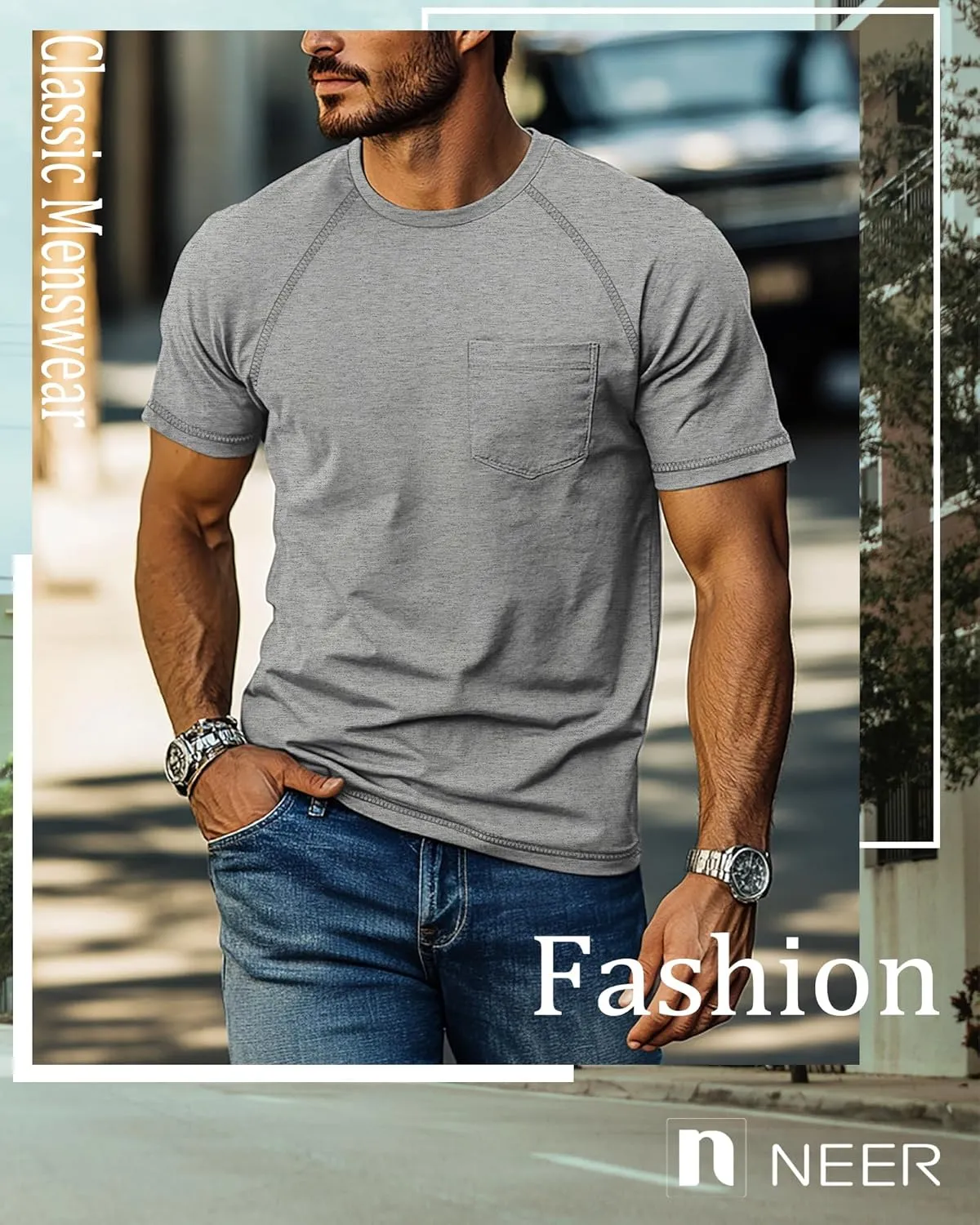 Neer 3 Pack Big and Tall Shirts for Men Plus Size Crew Neck Raglan Short Sleeve Summer T Shirts Casual Pocket Tee XL-5XL
