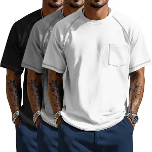 Neer 3 Pack Big and Tall Shirts for Men Plus Size Crew Neck Raglan Short Sleeve Summer T Shirts Casual Pocket Tee XL-5XL