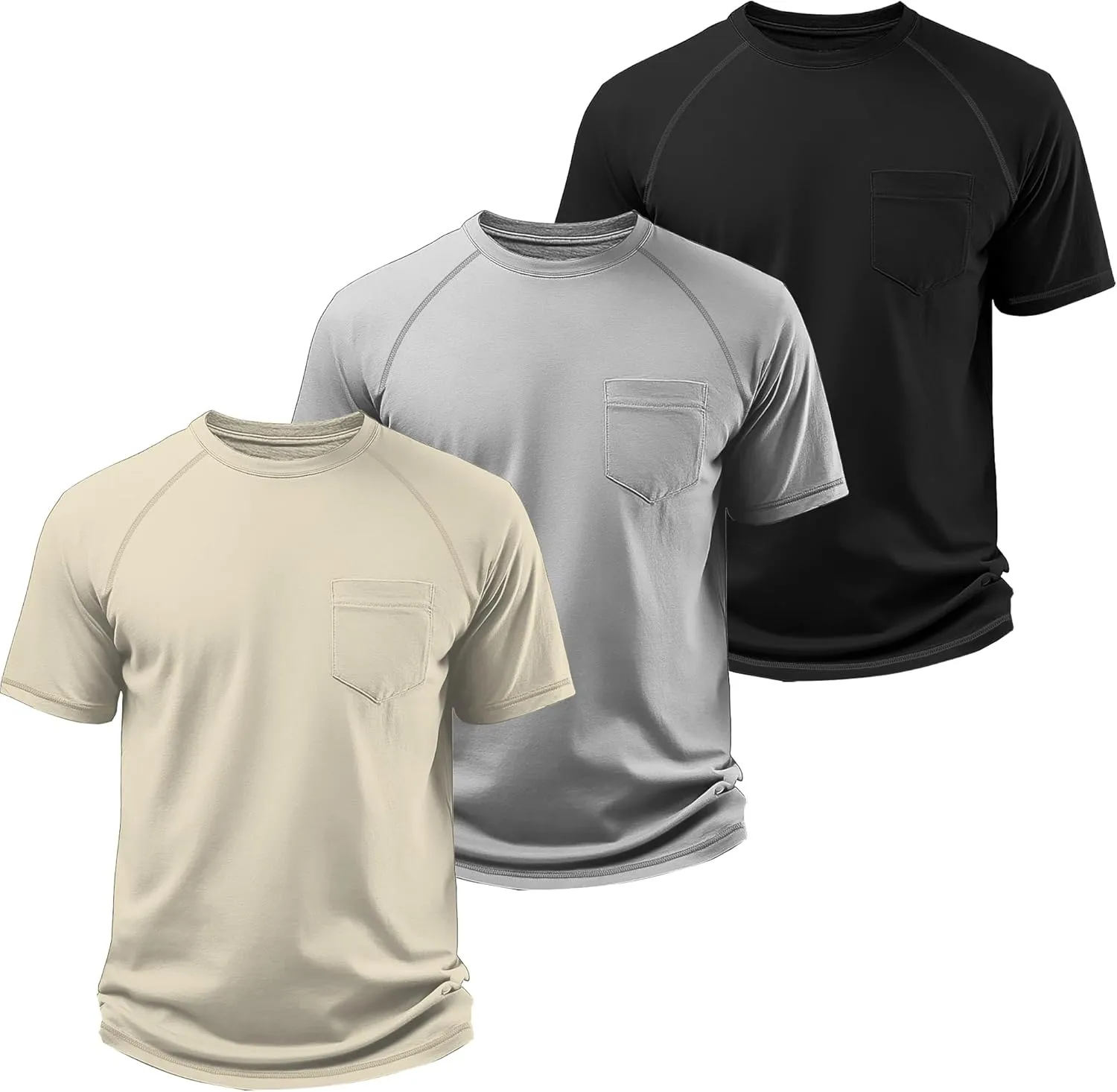 Neer 3 Pack Big and Tall Shirts for Men Plus Size Crew Neck Raglan Short Sleeve Summer T Shirts Casual Pocket Tee XL-5XL