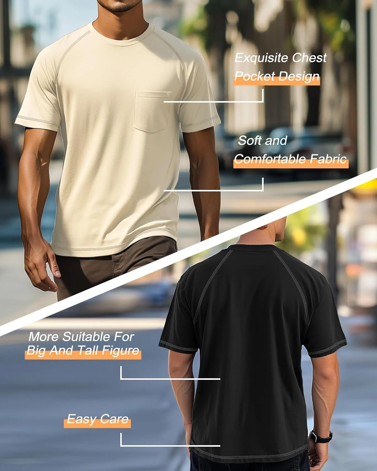 Neer 3 Pack Big and Tall Shirts for Men Plus Size Crew Neck Raglan Short Sleeve Summer T Shirts Casual Pocket Tee XL-5XL