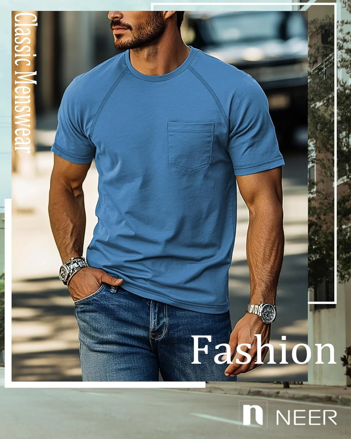 Neer 3 Pack Big and Tall Shirts for Men Plus Size Crew Neck Raglan Short Sleeve Summer T Shirts Casual Pocket Tee XL-5XL