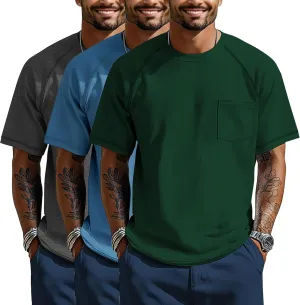 Neer 3 Pack Big and Tall Shirts for Men Plus Size Crew Neck Raglan Short Sleeve Summer T Shirts Casual Pocket Tee XL-5XL