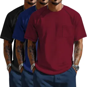 Neer 3 Pack Big and Tall Shirts for Men Plus Size Crew Neck Raglan Short Sleeve Summer T Shirts Casual Pocket Tee XL-5XL