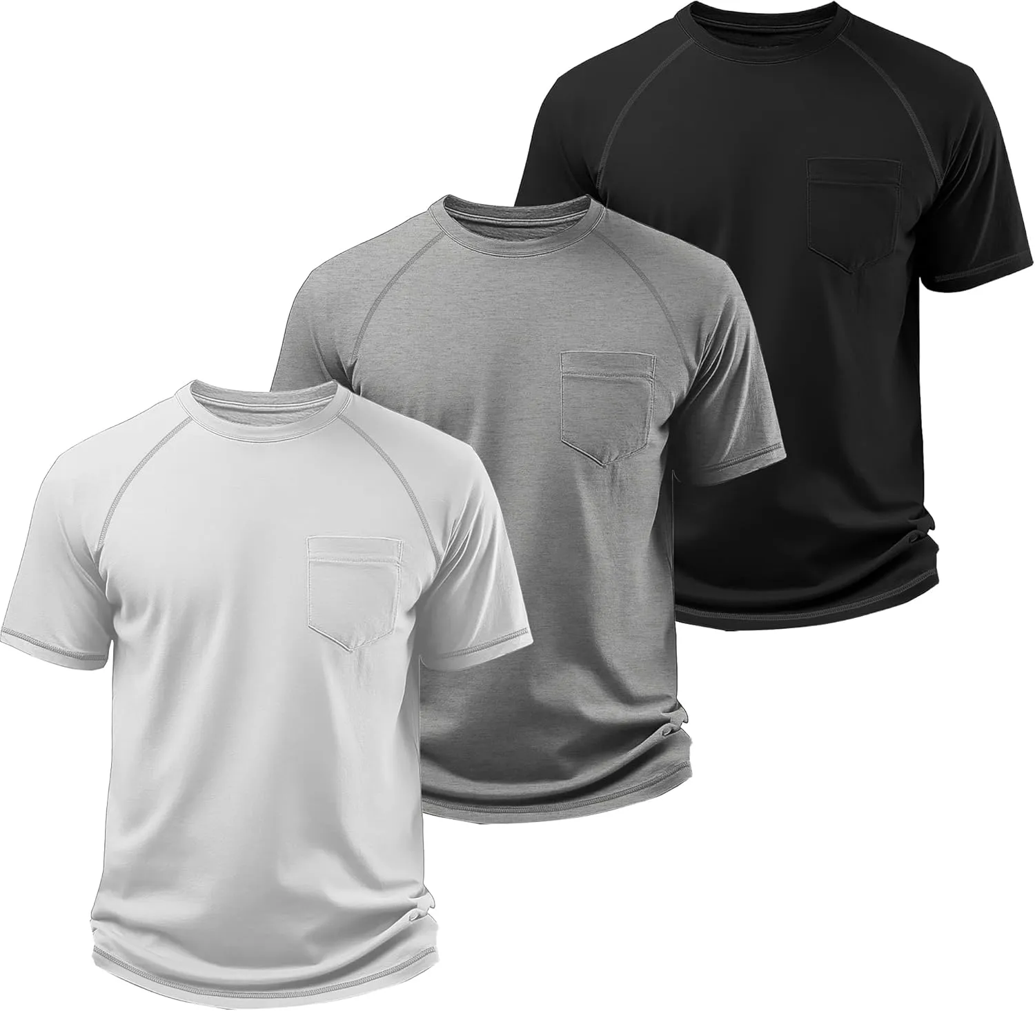Neer 3 Pack Big and Tall Shirts for Men Plus Size Crew Neck Raglan Short Sleeve Summer T Shirts Casual Pocket Tee XL-5XL
