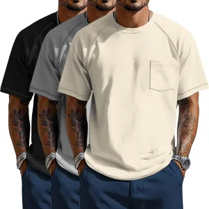 Neer 3 Pack Big and Tall Shirts for Men Plus Size Crew Neck Raglan Short Sleeve Summer T Shirts Casual Pocket Tee XL-5XL