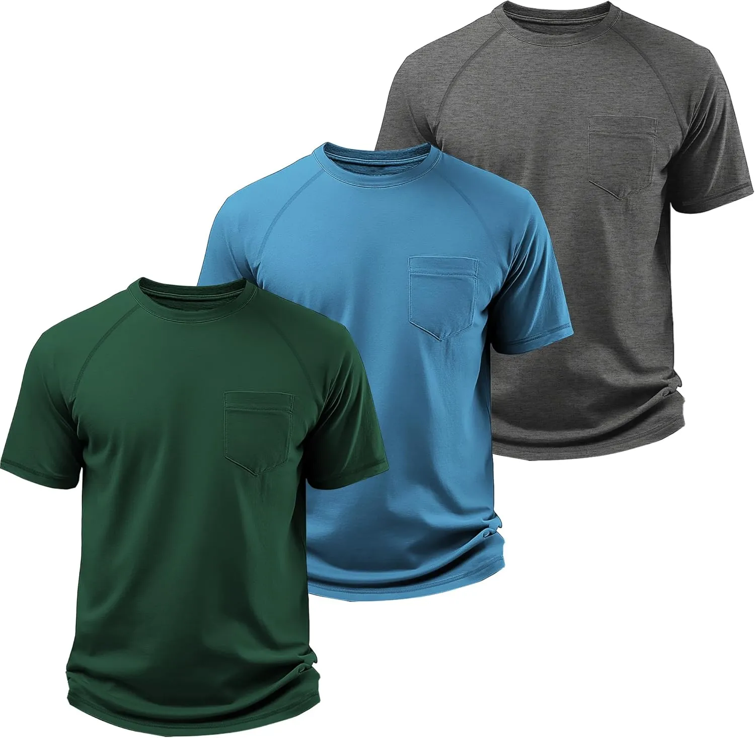 Neer 3 Pack Big and Tall Shirts for Men Plus Size Crew Neck Raglan Short Sleeve Summer T Shirts Casual Pocket Tee XL-5XL