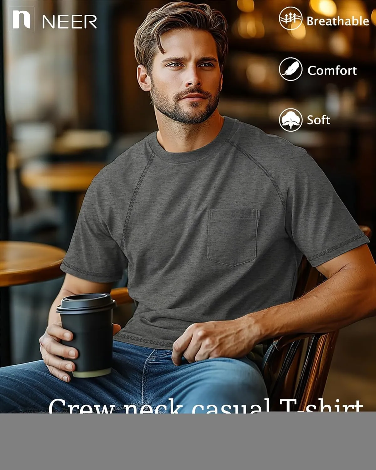 Neer 3 Pack Big and Tall Shirts for Men Plus Size Crew Neck Raglan Short Sleeve Summer T Shirts Casual Pocket Tee XL-5XL