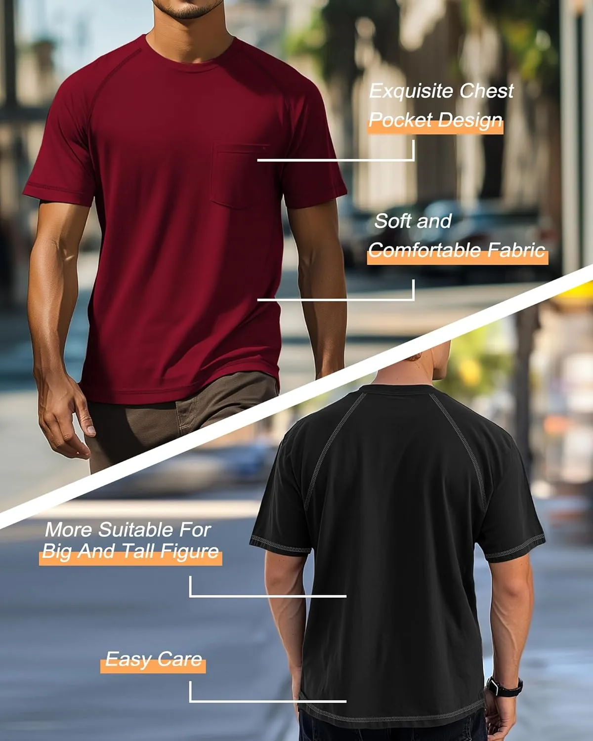 Neer 3 Pack Big and Tall Shirts for Men Plus Size Crew Neck Raglan Short Sleeve Summer T Shirts Casual Pocket Tee XL-5XL