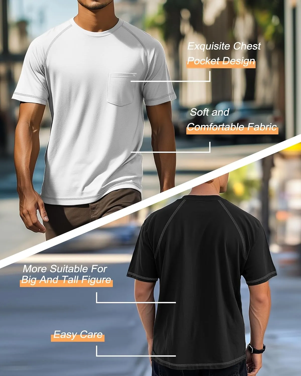 Neer 3 Pack Big and Tall Shirts for Men Plus Size Crew Neck Raglan Short Sleeve Summer T Shirts Casual Pocket Tee XL-5XL