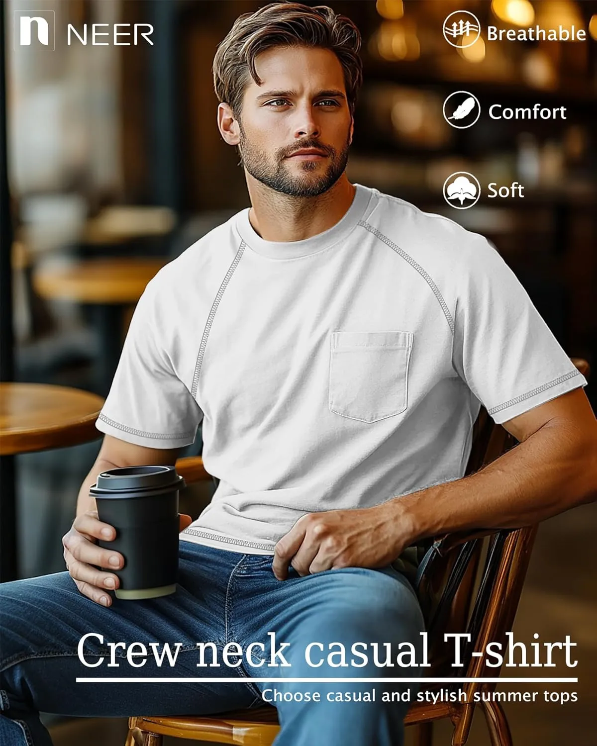 Neer 3 Pack Big and Tall Shirts for Men Plus Size Crew Neck Raglan Short Sleeve Summer T Shirts Casual Pocket Tee XL-5XL