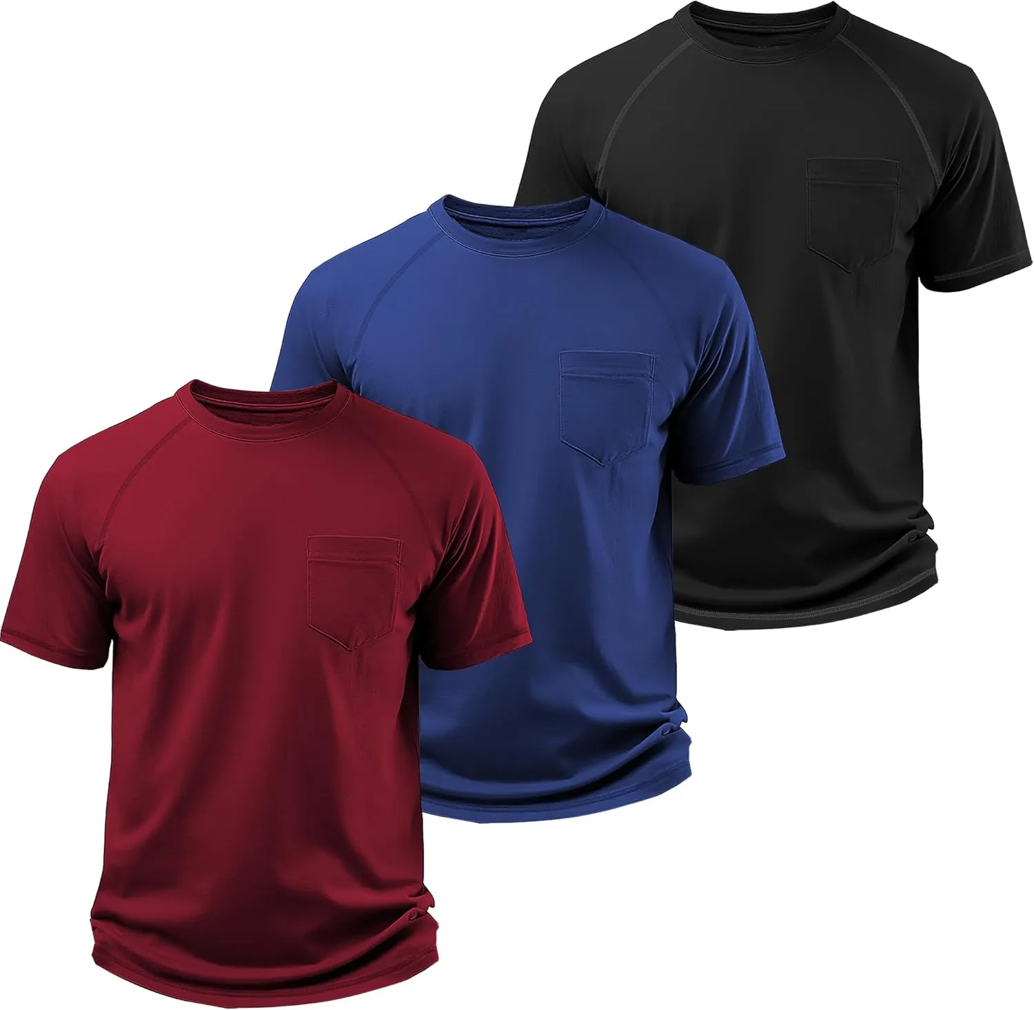 Neer 3 Pack Big and Tall Shirts for Men Plus Size Crew Neck Raglan Short Sleeve Summer T Shirts Casual Pocket Tee XL-5XL