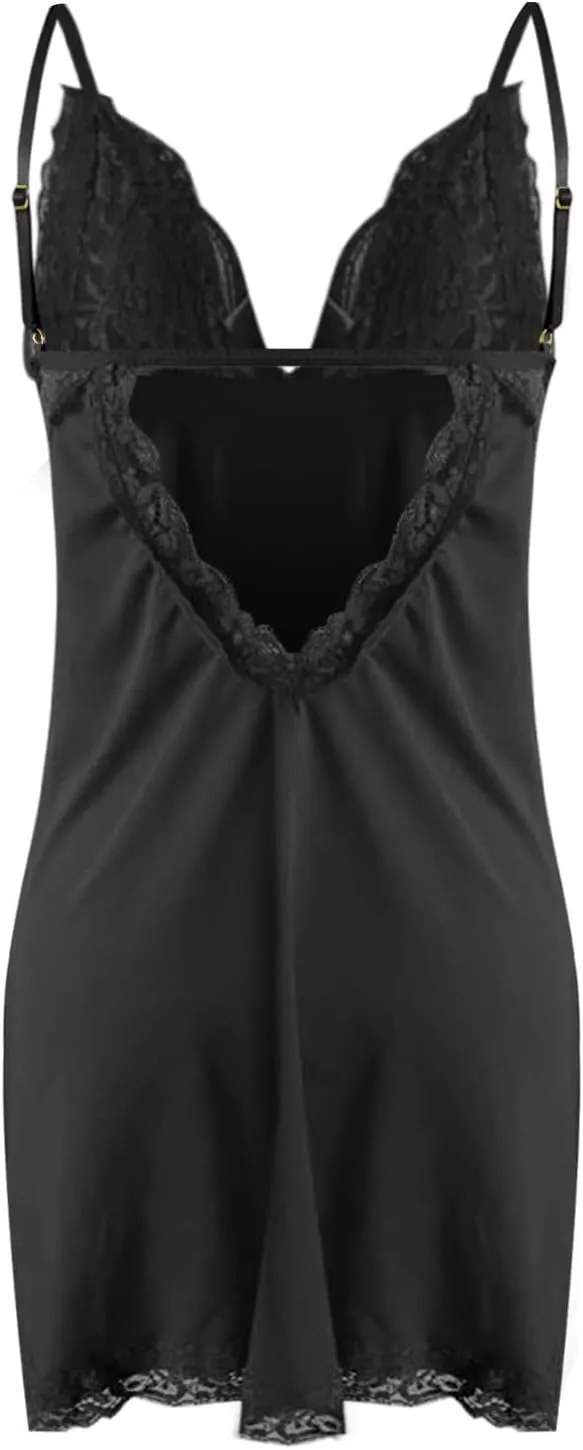 Nightgowns for Women Plus Size Spaghetti Strap Deep V Neck Nightdress Sleepwear Dot Print Lace Trim Full Slip Sleep Dress