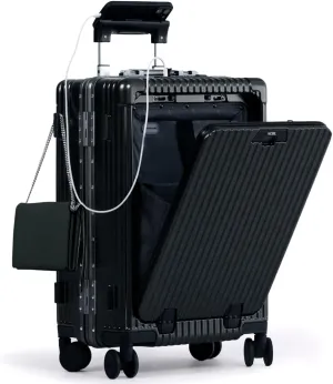 Nobl Travel Carry On Luggage, Noble Zipperless Aluminum Frame PC Hard Shell Suitcase, 23.5x15.5x10 Airline Approved, 360 Spinner Wheels, TSA Locks, USB Charging Port, Cup & Phone Holder - Black