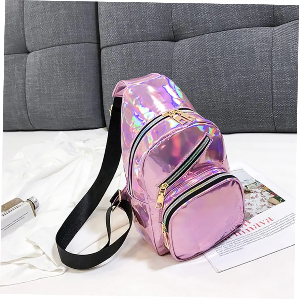 NOLITOY Sports Waist Bag Beach Shell Bag Cross Body Bag Shiny Waist Bags Belt Bag Pink