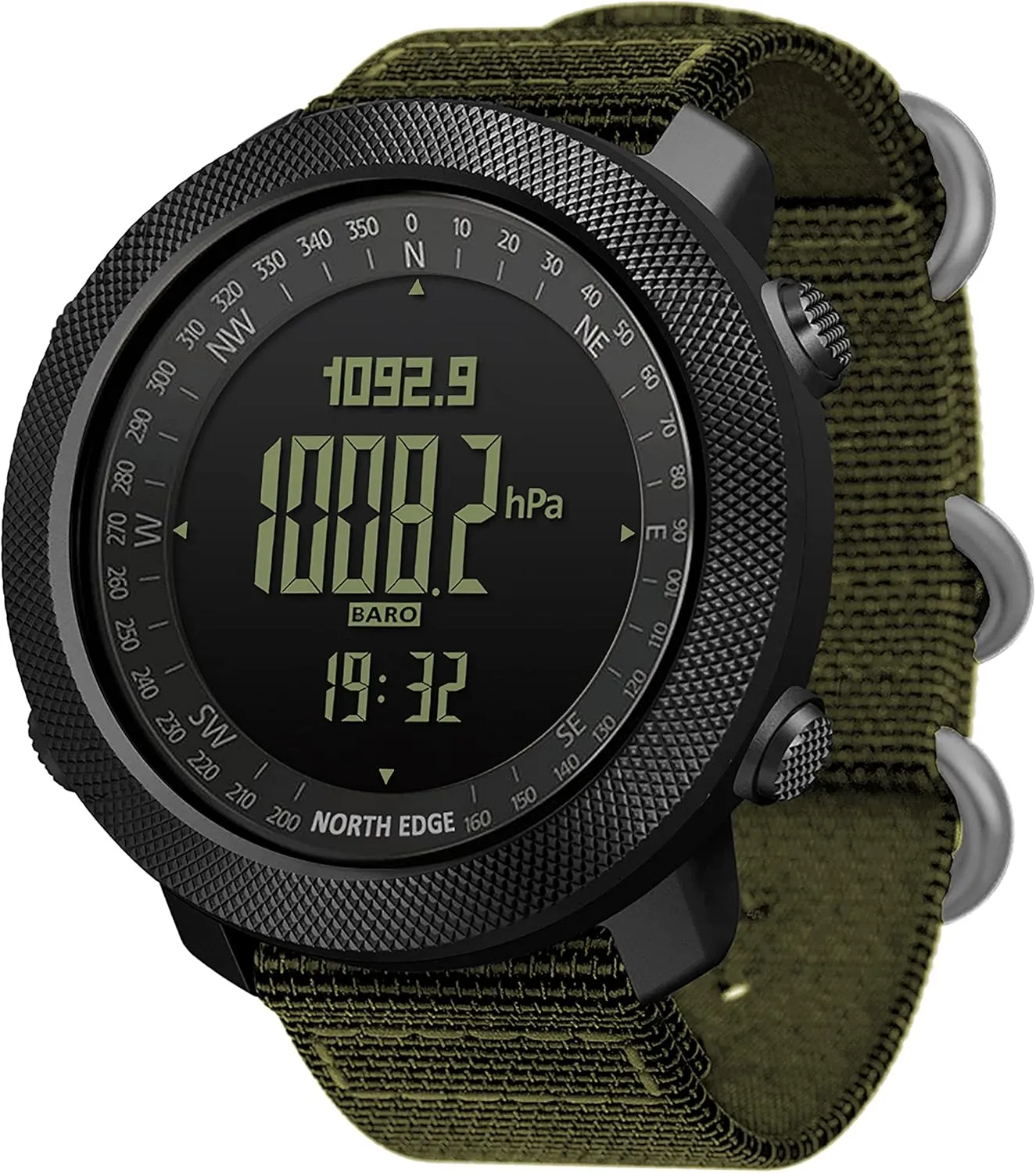 North Edge Apache Tactical Sports Watches for Men , Outdoor Survival Military Compass Rock Solid Digital Watches with Durable Band, Steps Tracker Pedometer Calories (Green)