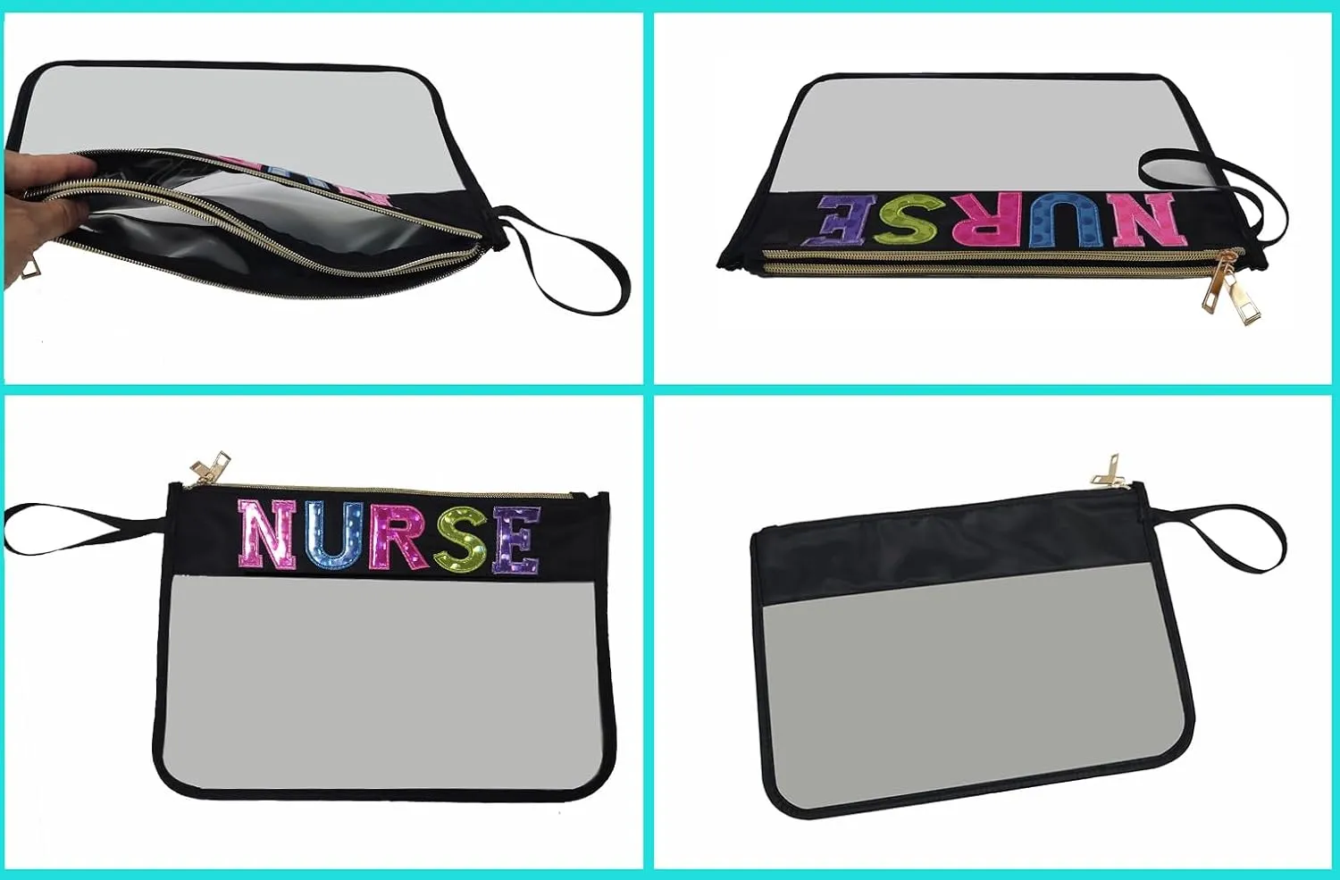 Nurse Letter Bags Clear Makeup Bag, Nurse Gift Cosmetic Bag for Travel Zipper Pouch with Handle Nurse Accessories, Nylon & PVC Waterproof Toiletry Organizer Bag for Women Girls Gift (Black Nurse)