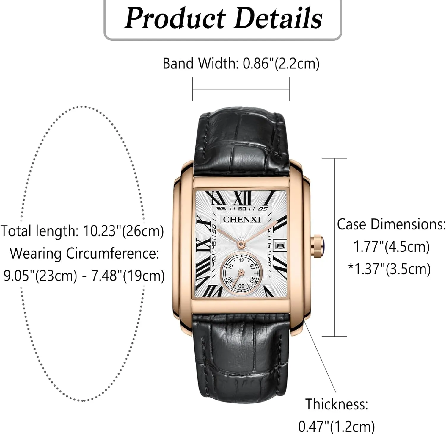 OIDEA Square Leather Men's Watch: Fashion Analog Quartz Wrist Watches for Men Waterproof Date Business Casual Dress Wristwatch