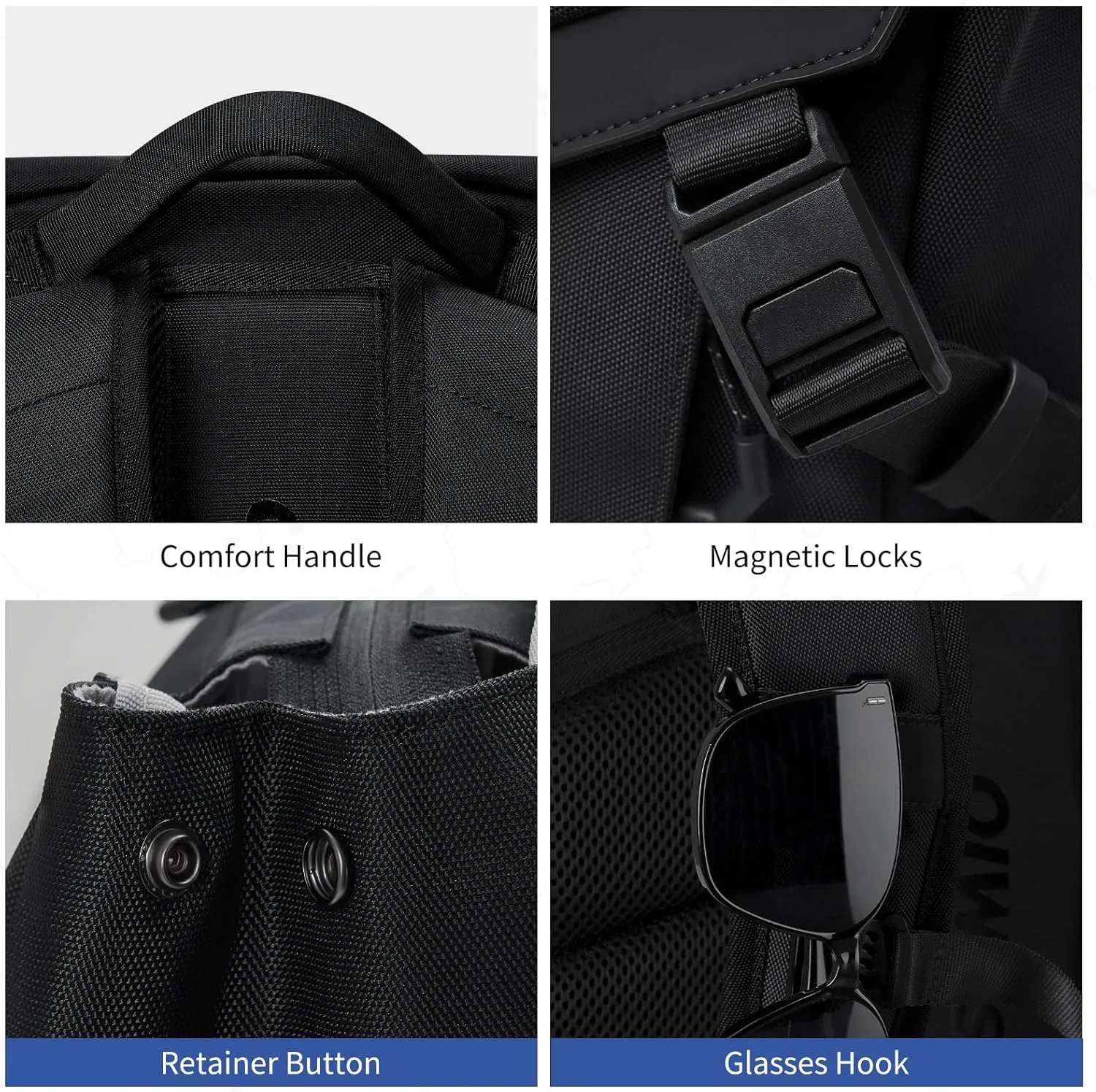 OIWAS Backpacks for Men, Laptop Backpack 16 Inch with Magnetic Buckle, Waterproof Travel Backpack for Men, Breathable Laptop Backpacks, Black