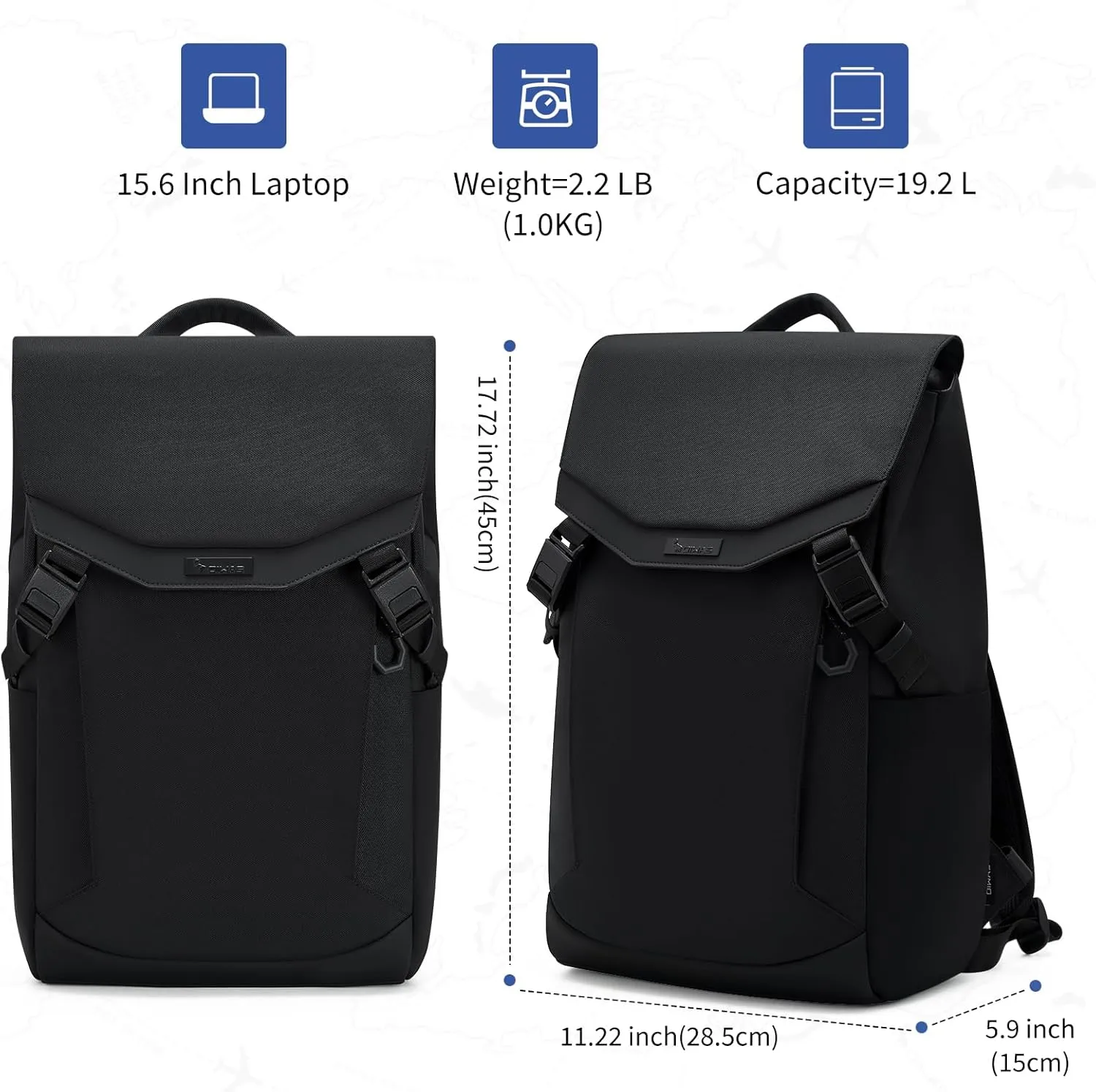 OIWAS Backpacks for Men, Laptop Backpack 16 Inch with Magnetic Buckle, Waterproof Travel Backpack for Men, Breathable Laptop Backpacks, Black