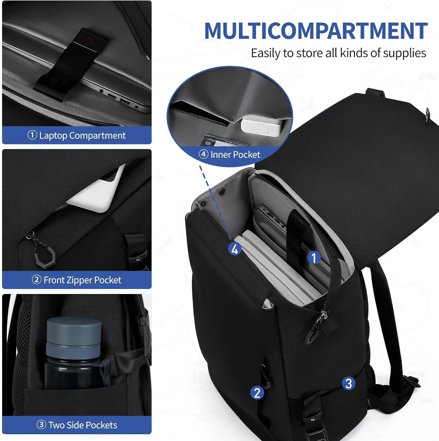 OIWAS Backpacks for Men, Laptop Backpack 16 Inch with Magnetic Buckle, Waterproof Travel Backpack for Men, Breathable Laptop Backpacks, Black