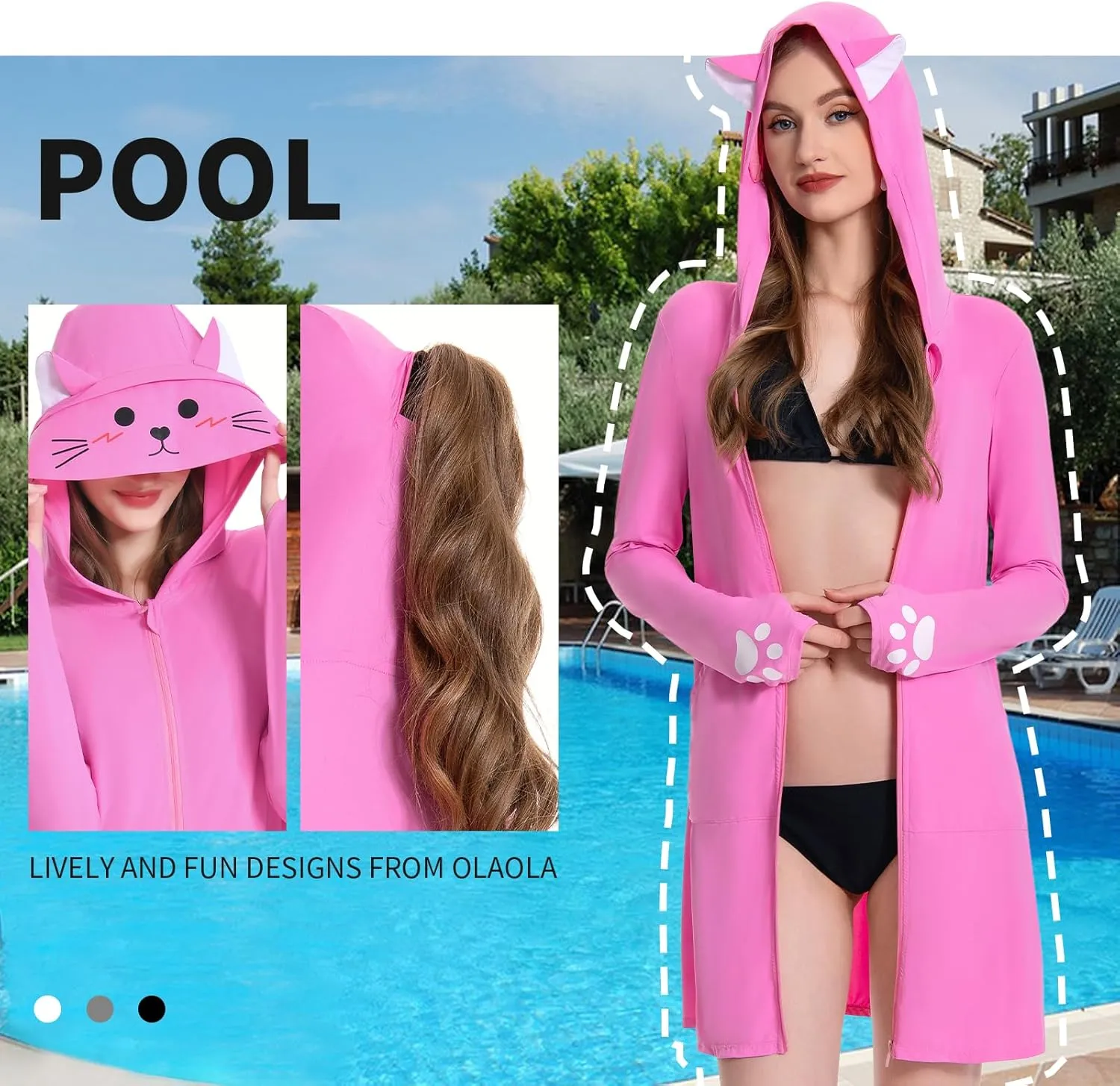 OLAOLA Women's UPF 50  Swim Cover Up Sun Protection Hoodie Long Jacket Swimsuit Coverup Lightweight Beach Cover Ups
