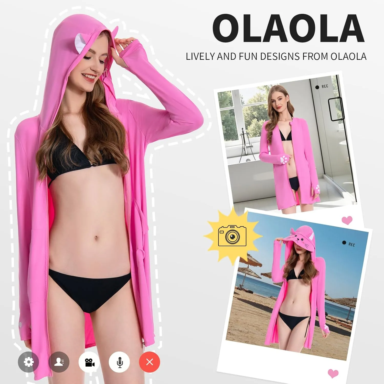 OLAOLA Women's UPF 50  Swim Cover Up Sun Protection Hoodie Long Jacket Swimsuit Coverup Lightweight Beach Cover Ups