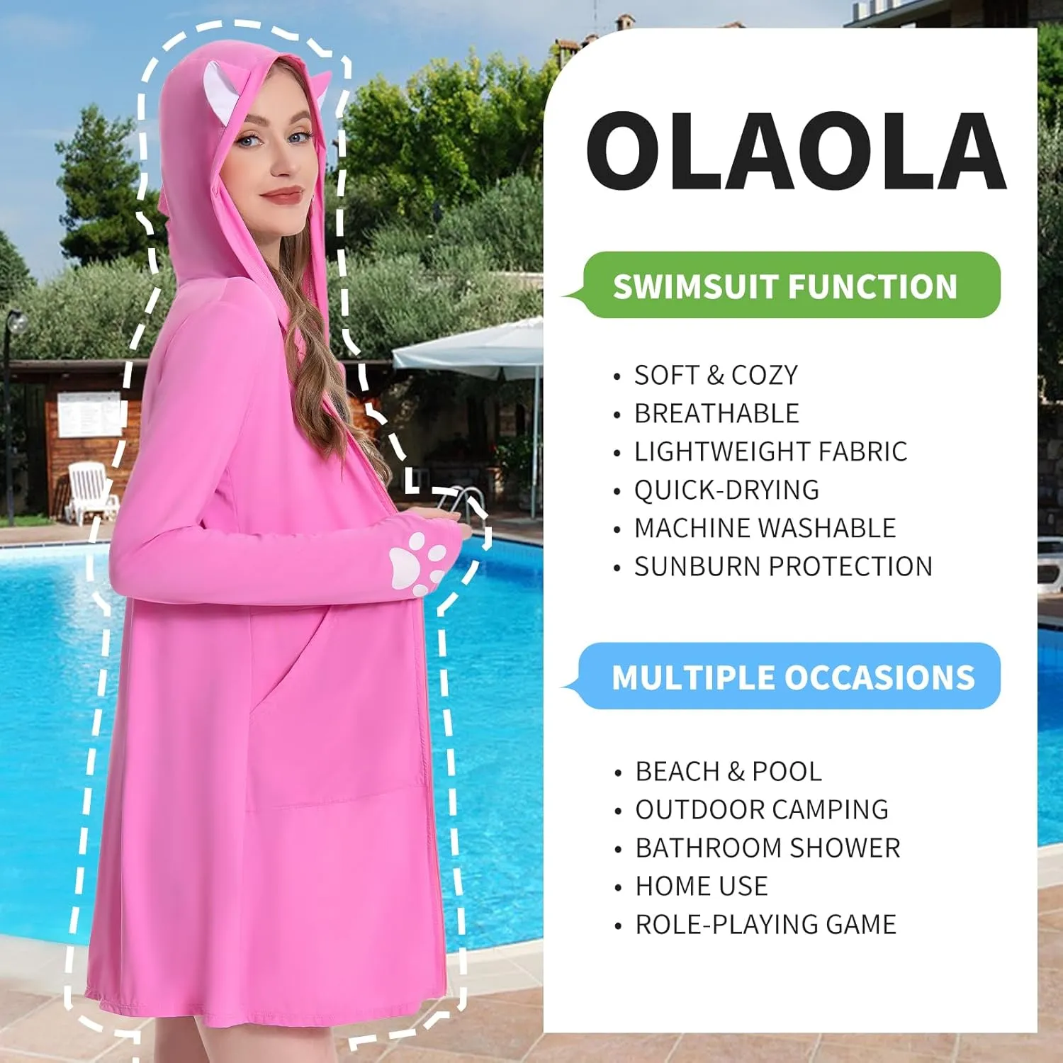 OLAOLA Women's UPF 50  Swim Cover Up Sun Protection Hoodie Long Jacket Swimsuit Coverup Lightweight Beach Cover Ups