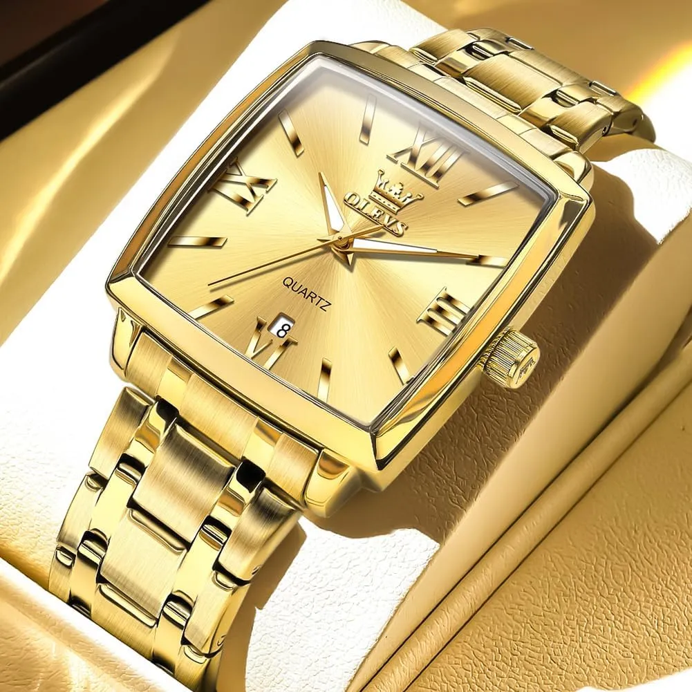 OLEVS Mens Tank Watch Minimalist Diamond Watch Fashion Dress Analog Quartz Mens Watches Rectangular Waterproof Stainless Steel Luminous with Date Watches for Men(Silver/Rose Gold)