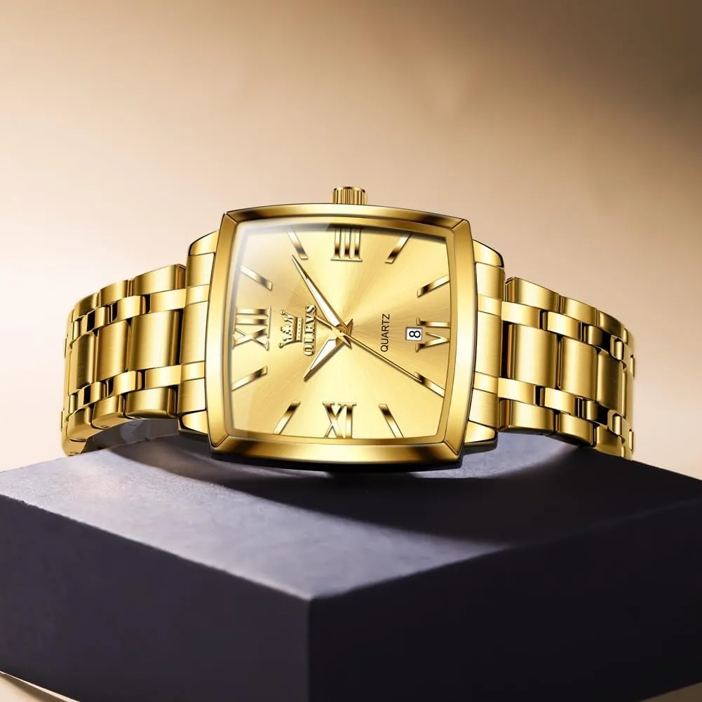 OLEVS Mens Tank Watch Minimalist Diamond Watch Fashion Dress Analog Quartz Mens Watches Rectangular Waterproof Stainless Steel Luminous with Date Watches for Men(Silver/Rose Gold)