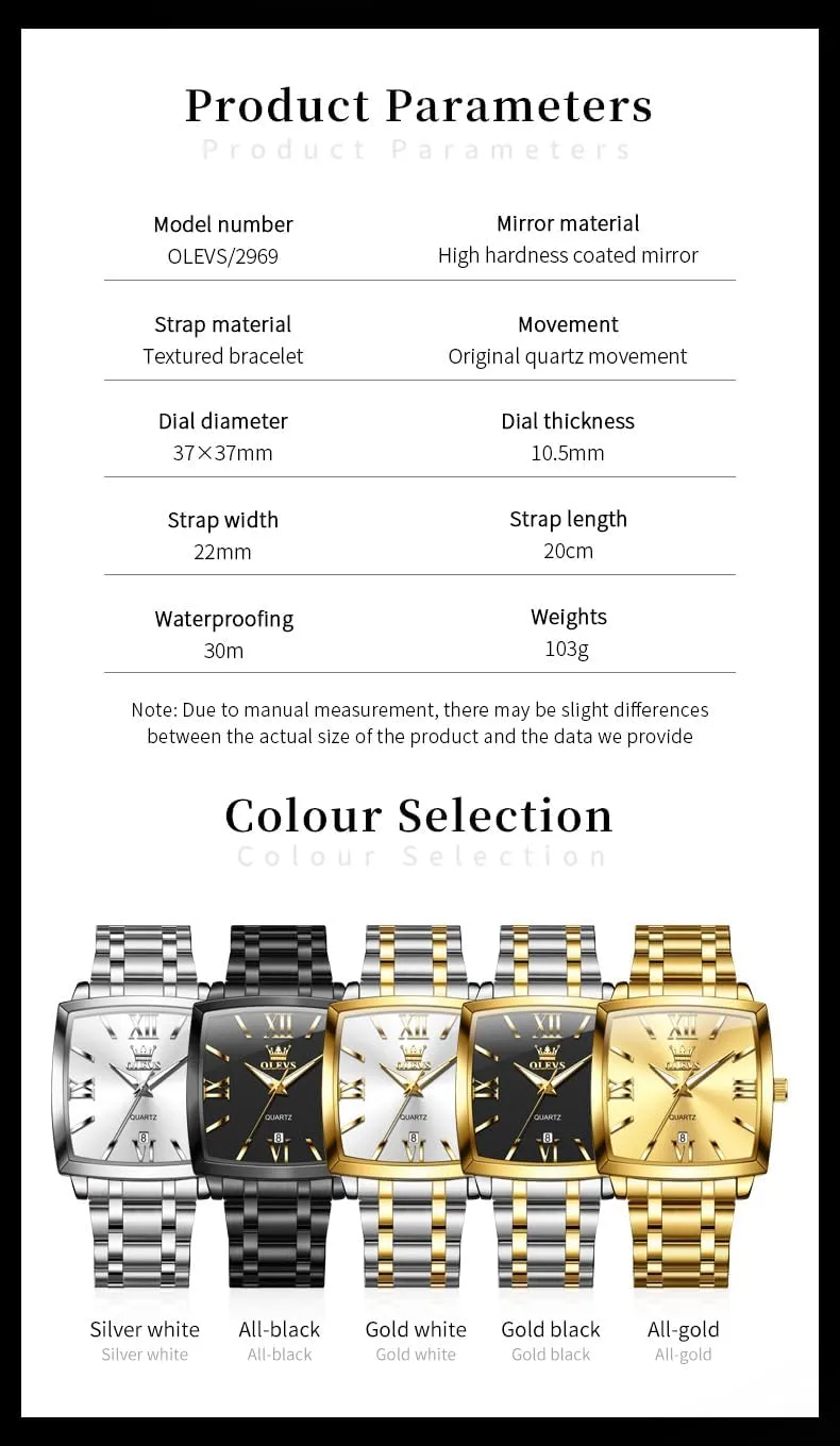 OLEVS Mens Tank Watch Minimalist Diamond Watch Fashion Dress Analog Quartz Mens Watches Rectangular Waterproof Stainless Steel Luminous with Date Watches for Men(Silver/Rose Gold)