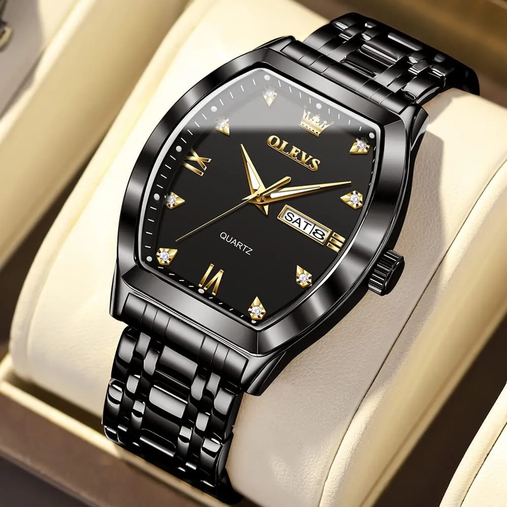 OLEVS Mens Watches Luxury Business Analog Quartz Watches for Men with Stainless Steel Dress Date Waterproof Luminous Wrist Watches
