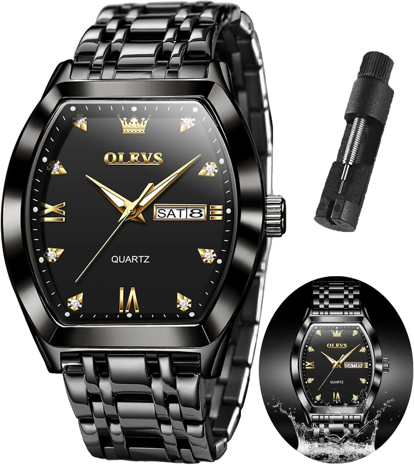 OLEVS Mens Watches Luxury Business Analog Quartz Watches for Men with Stainless Steel Dress Date Waterproof Luminous Wrist Watches