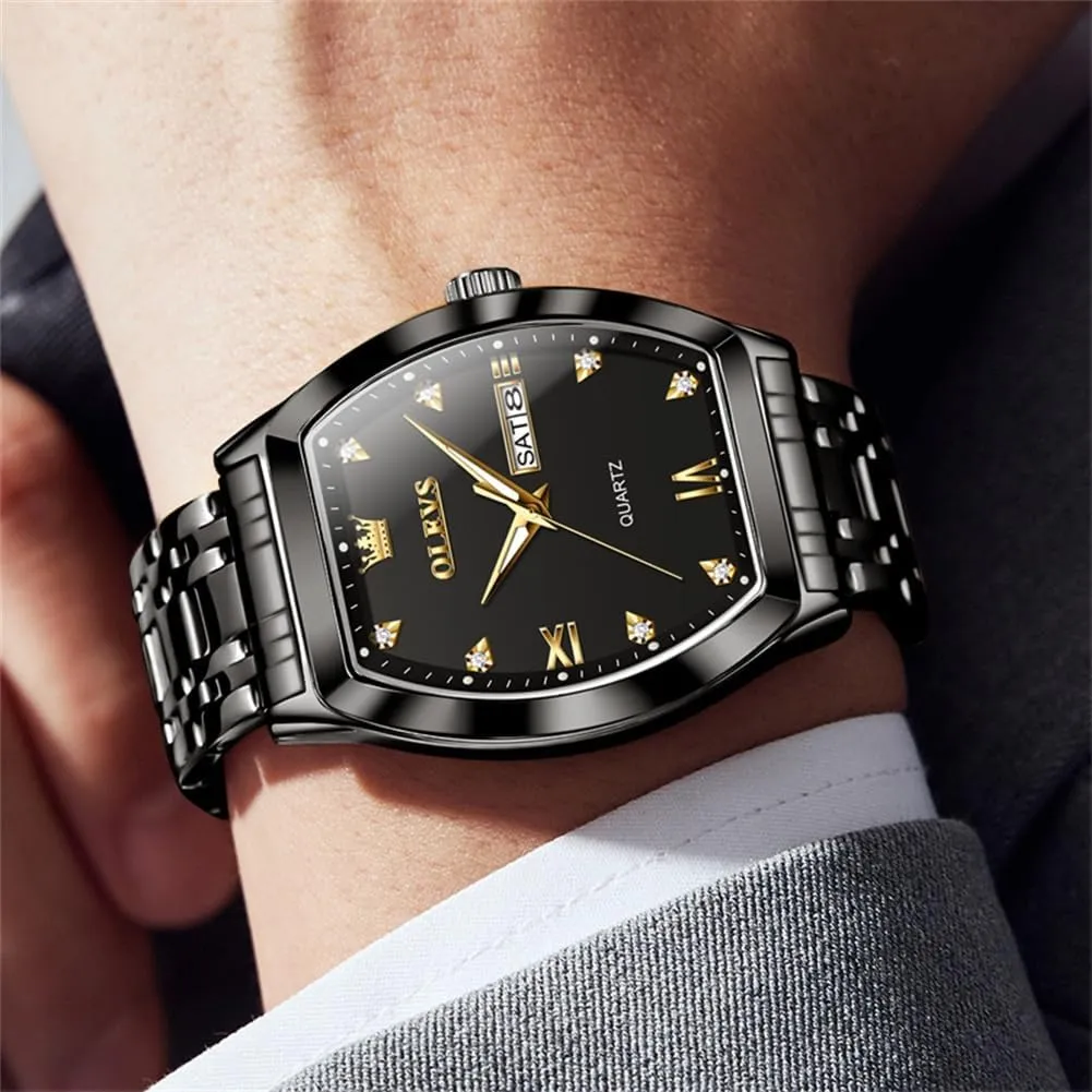 OLEVS Mens Watches Luxury Business Analog Quartz Watches for Men with Stainless Steel Dress Date Waterproof Luminous Wrist Watches