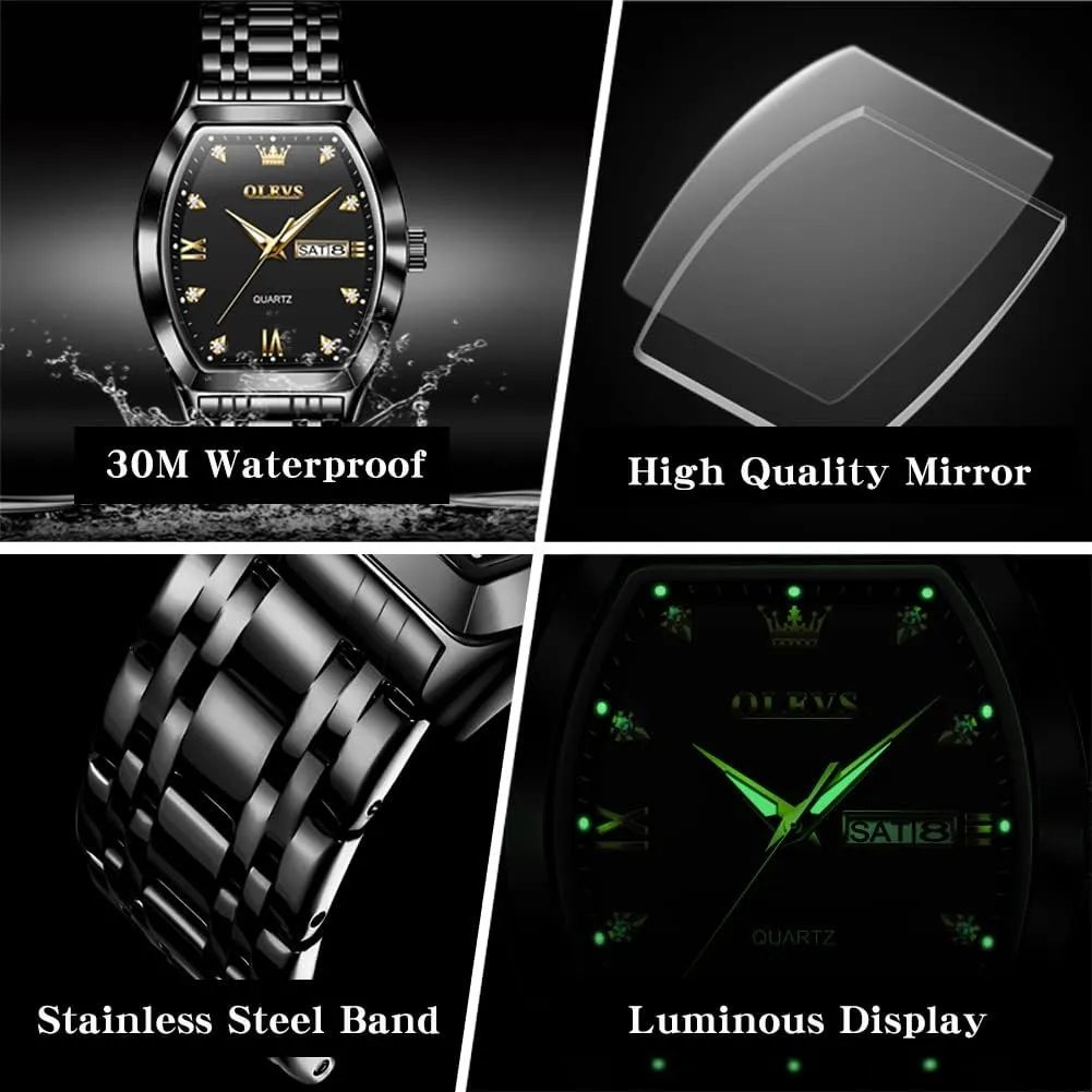 OLEVS Mens Watches Luxury Business Analog Quartz Watches for Men with Stainless Steel Dress Date Waterproof Luminous Wrist Watches