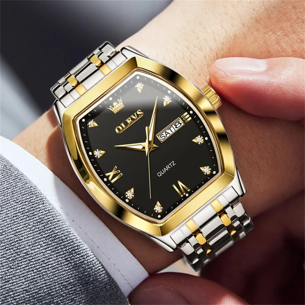 OLEVS Square Watches for Men Diamond Analog Quartz Stainless Steel Business Luxury Dress Mens Wrist Watch with Date Waterproof Luminous