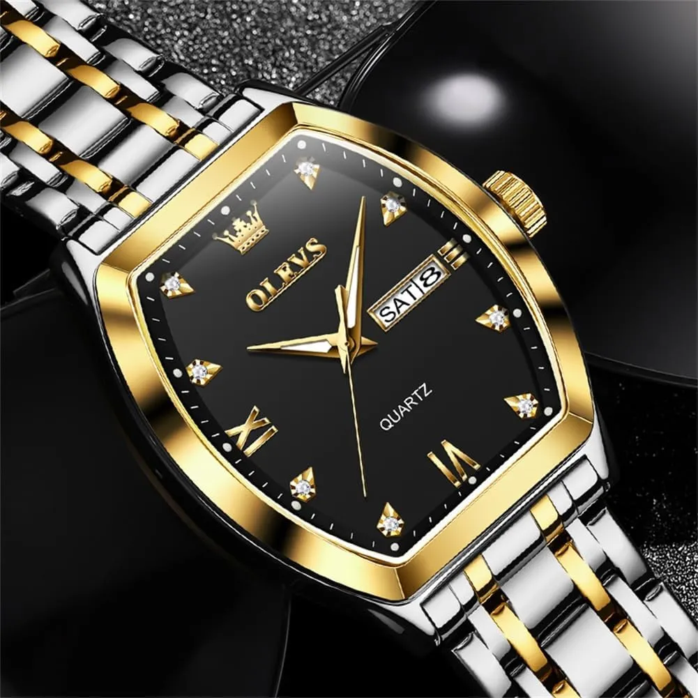 OLEVS Square Watches for Men Diamond Analog Quartz Stainless Steel Business Luxury Dress Mens Wrist Watch with Date Waterproof Luminous