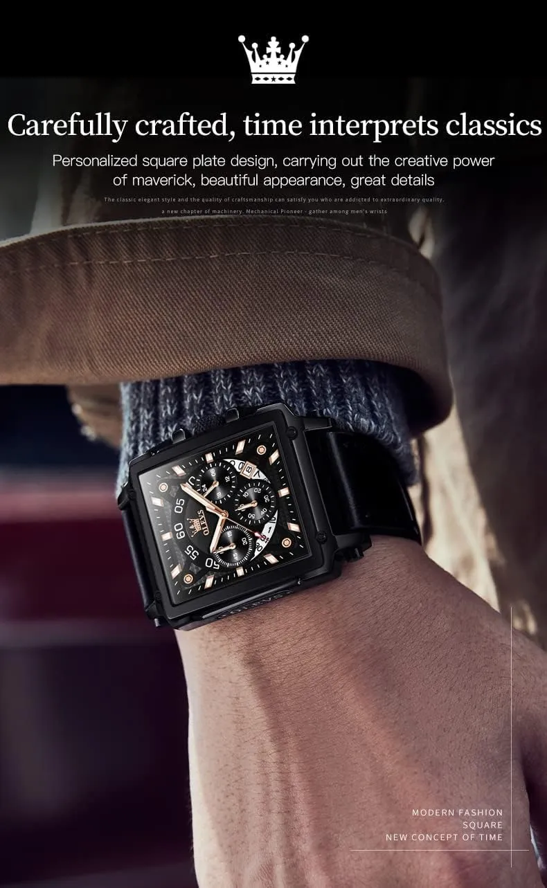 OLEVS Watches for Men Quartz Chronograph Leather Fashion Dress Watch Date Waterproof Luminous Casual Square Business Wrist Watches