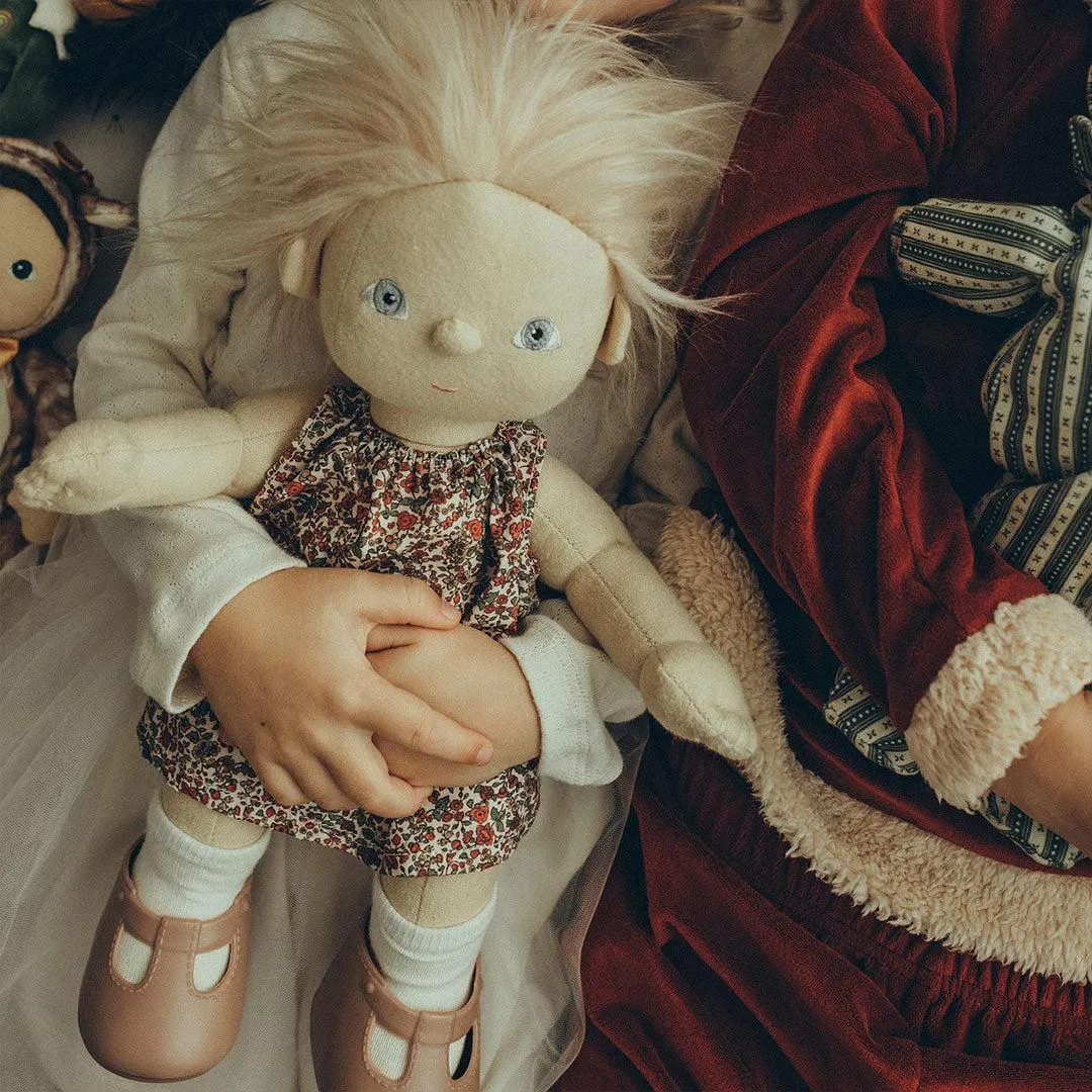 Cozy Holiday Set: Olli Ella Dinkum Doll Dress in Festive Red with Garland Accessories