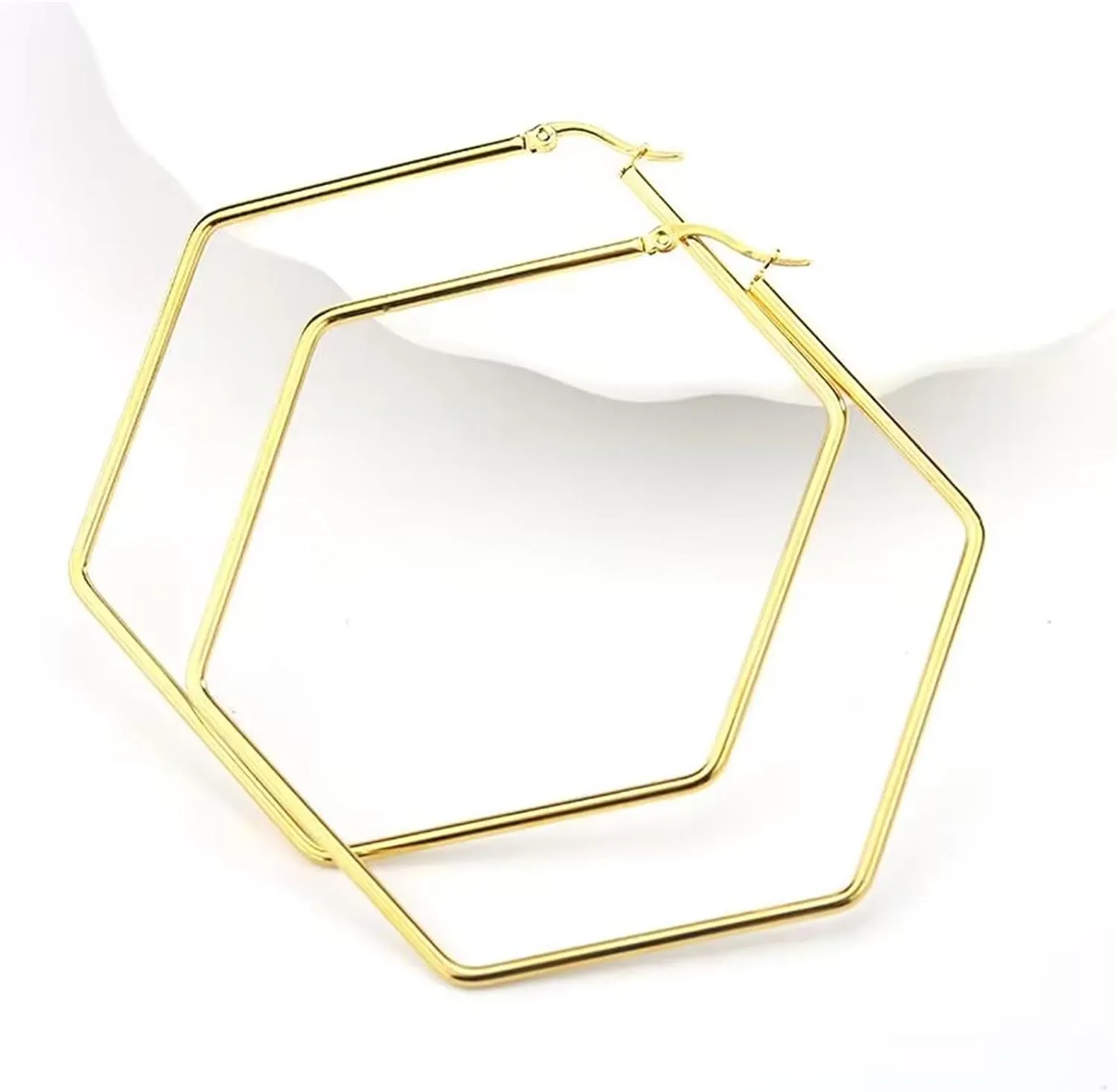 ONLYJUMP Big Hoop Geometric Earrings for Women Stainless Steel Geometric Hexagon Square Hoop Earrings Lightweight Hoop Earrings Jewelry Gift