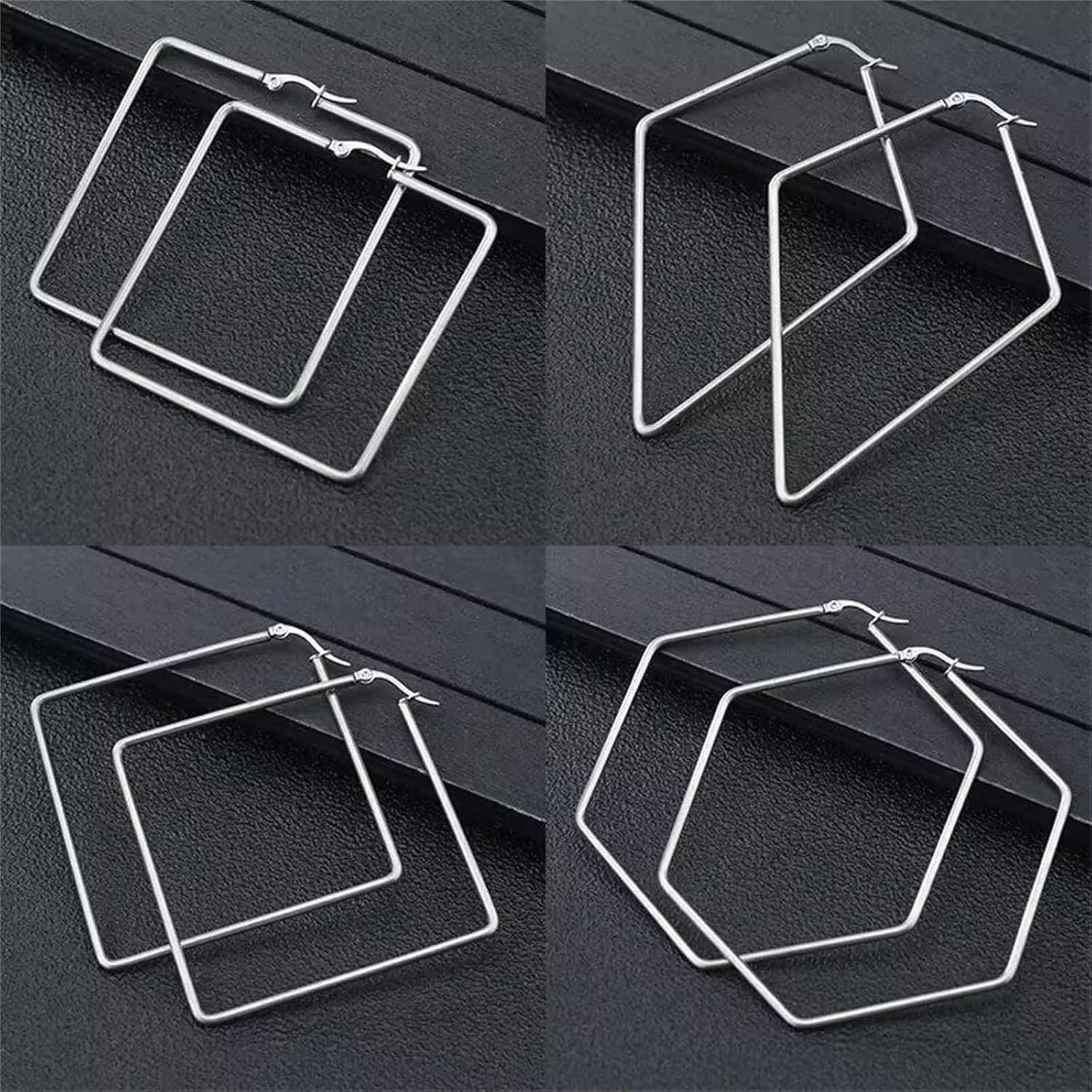 ONLYJUMP Big Hoop Geometric Earrings for Women Stainless Steel Geometric Hexagon Square Hoop Earrings Lightweight Hoop Earrings Jewelry Gift