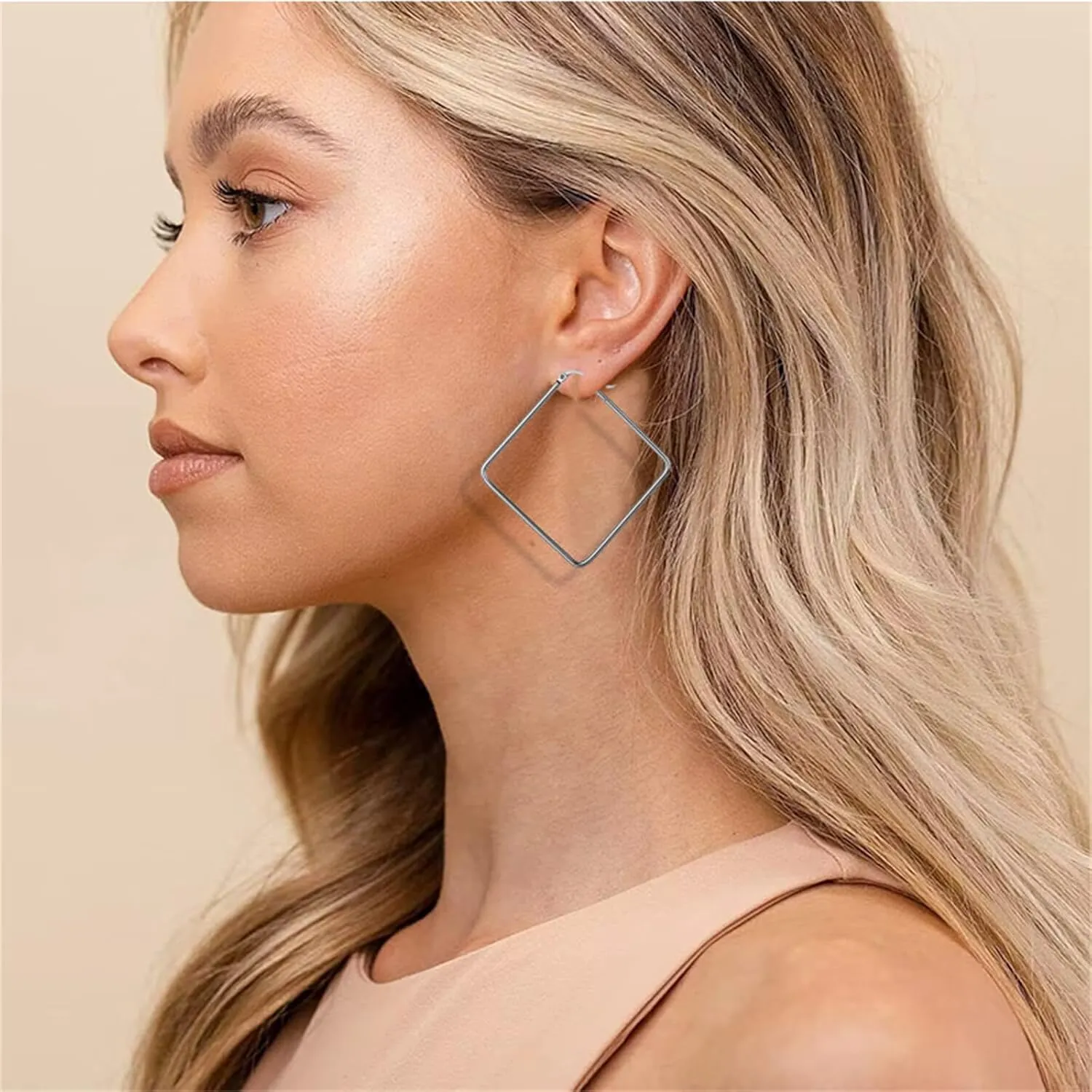ONLYJUMP Big Hoop Geometric Earrings for Women Stainless Steel Geometric Hexagon Square Hoop Earrings Lightweight Hoop Earrings Jewelry Gift