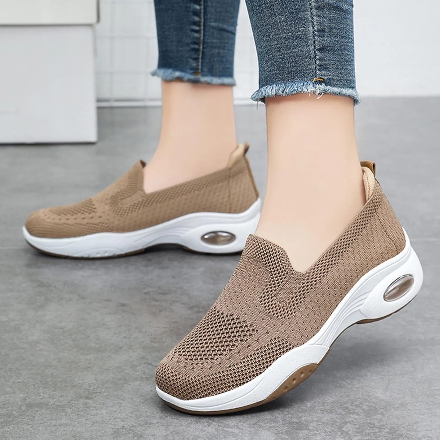 Orthoture Womens Shoes Arch Support Non Slip Air Cushion Slip-On Orthopedic New Woven Breathable Non-Slip Mesh Knitted Wide Width Sole Lightweight Low-Top Sneaker