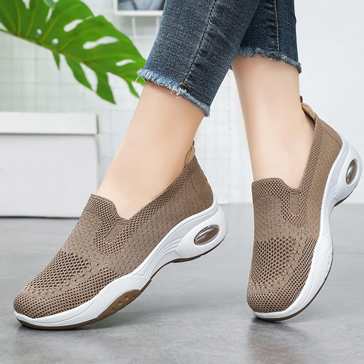 Orthoture Womens Shoes Arch Support Non Slip Air Cushion Slip-On Orthopedic New Woven Breathable Non-Slip Mesh Knitted Wide Width Sole Lightweight Low-Top Sneaker