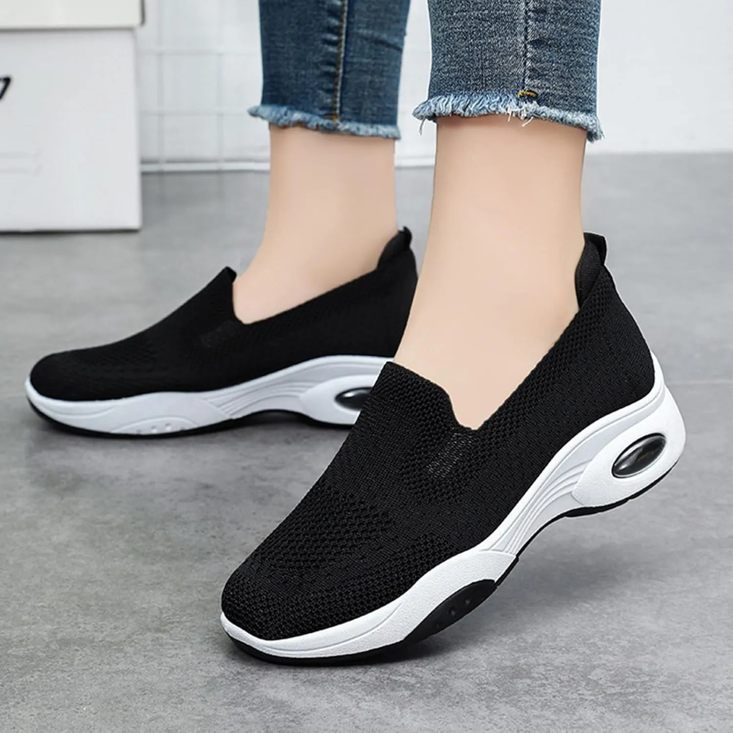 Orthoture Womens Shoes Arch Support Non Slip Air Cushion Slip-On Orthopedic New Woven Breathable Non-Slip Mesh Knitted Wide Width Sole Lightweight Low-Top Sneaker