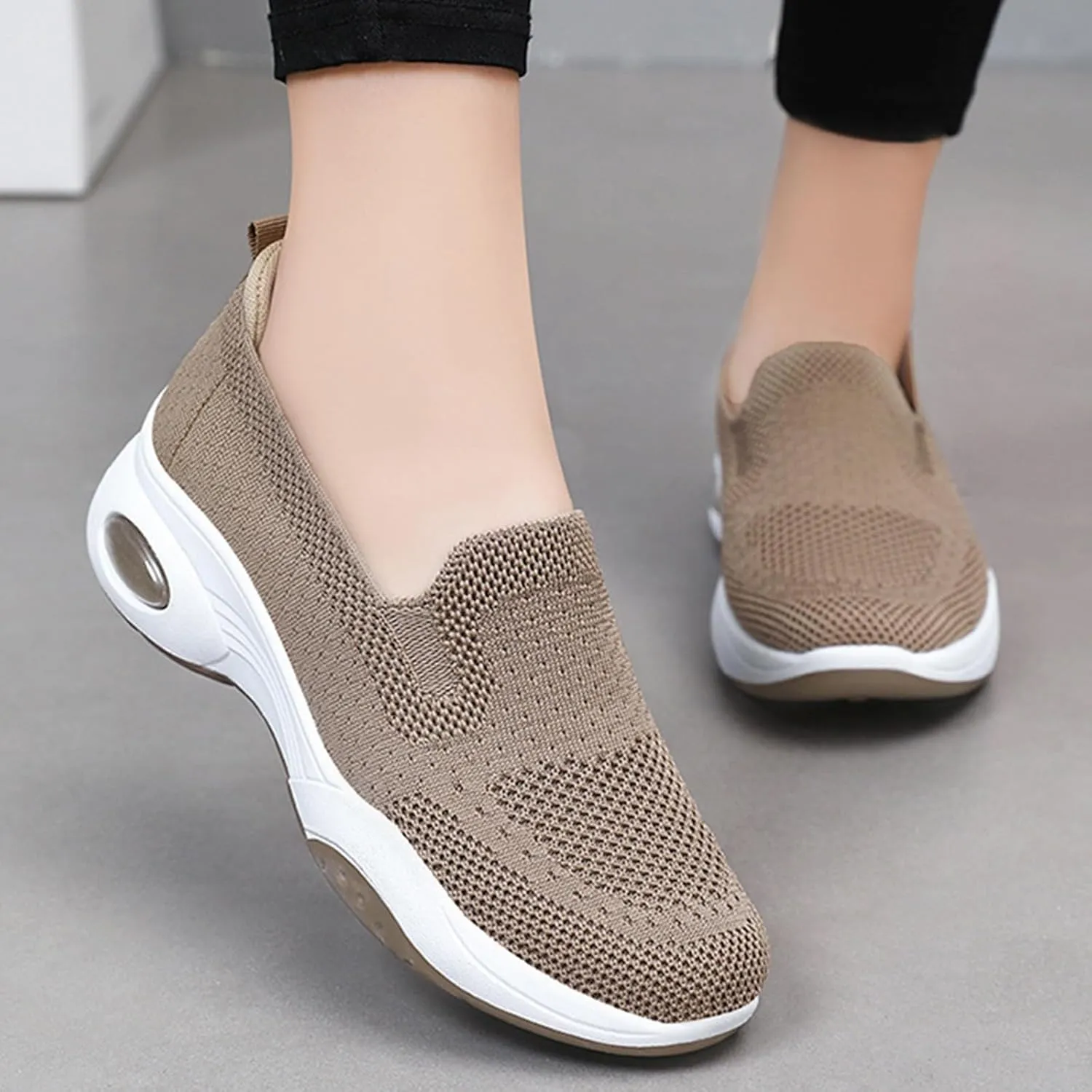 Orthoture Womens Shoes Arch Support Non Slip Air Cushion Slip-On Orthopedic New Woven Breathable Non-Slip Mesh Knitted Wide Width Sole Lightweight Low-Top Sneaker