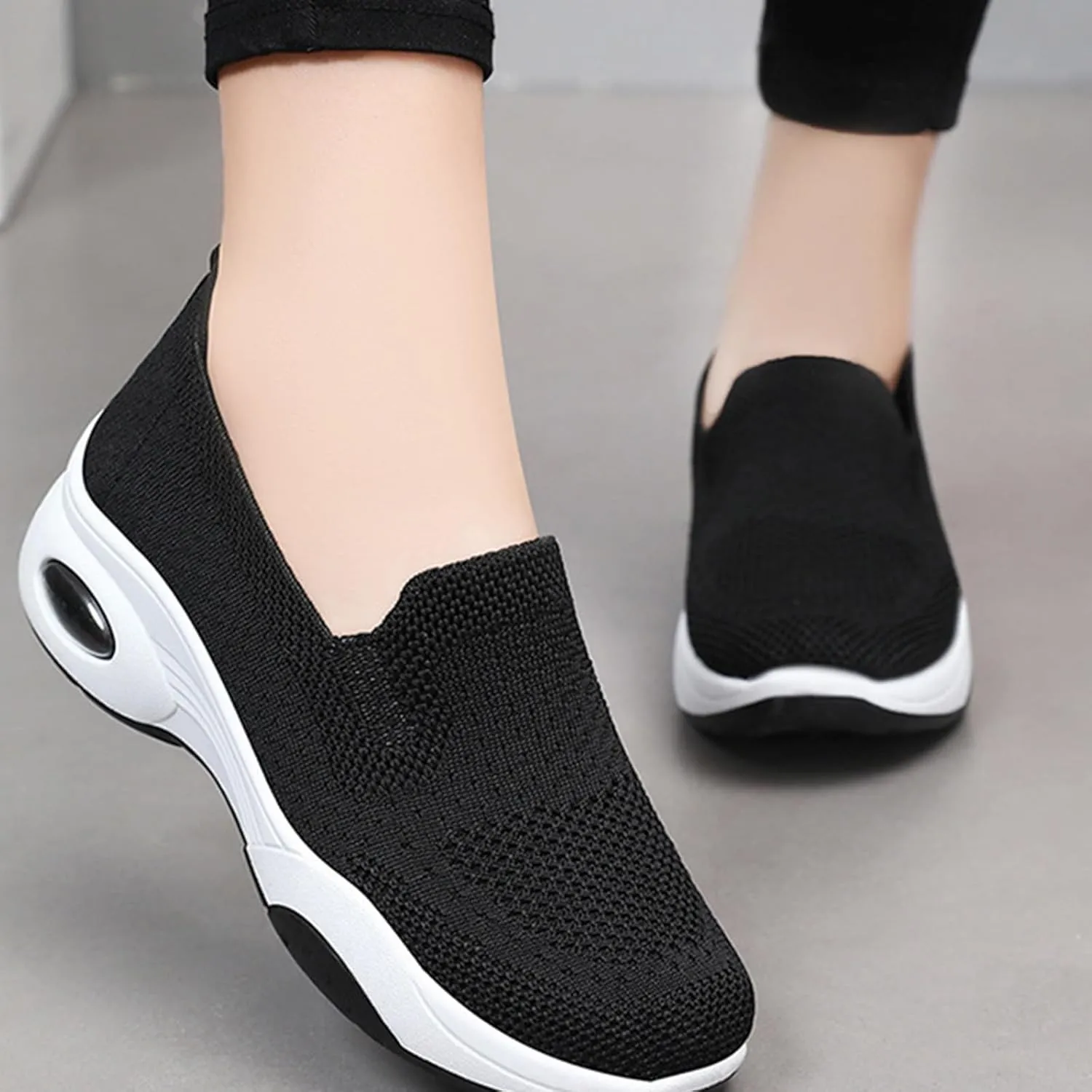 Orthoture Womens Shoes Arch Support Non Slip Air Cushion Slip-On Orthopedic New Woven Breathable Non-Slip Mesh Knitted Wide Width Sole Lightweight Low-Top Sneaker