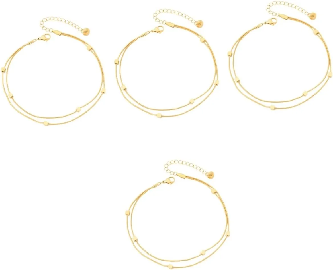 PartyKindom 4pcs Elegant Double Layer Anklet for Women Gold Plated Anklet Waterproof Design Perfect for Beach Party and Daily Wear