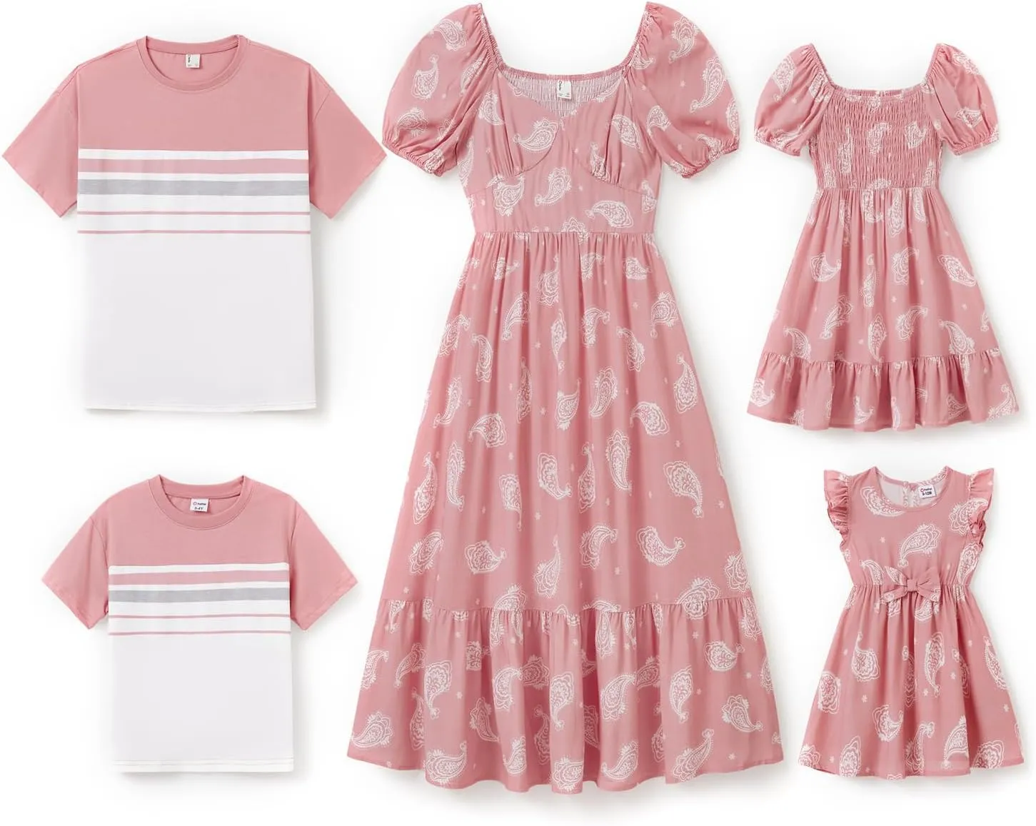 PATPAT Family Matching Summer Outfits, Mommy and Me Matching Shirts Dresses Paisley Print Matching Dresses for Family